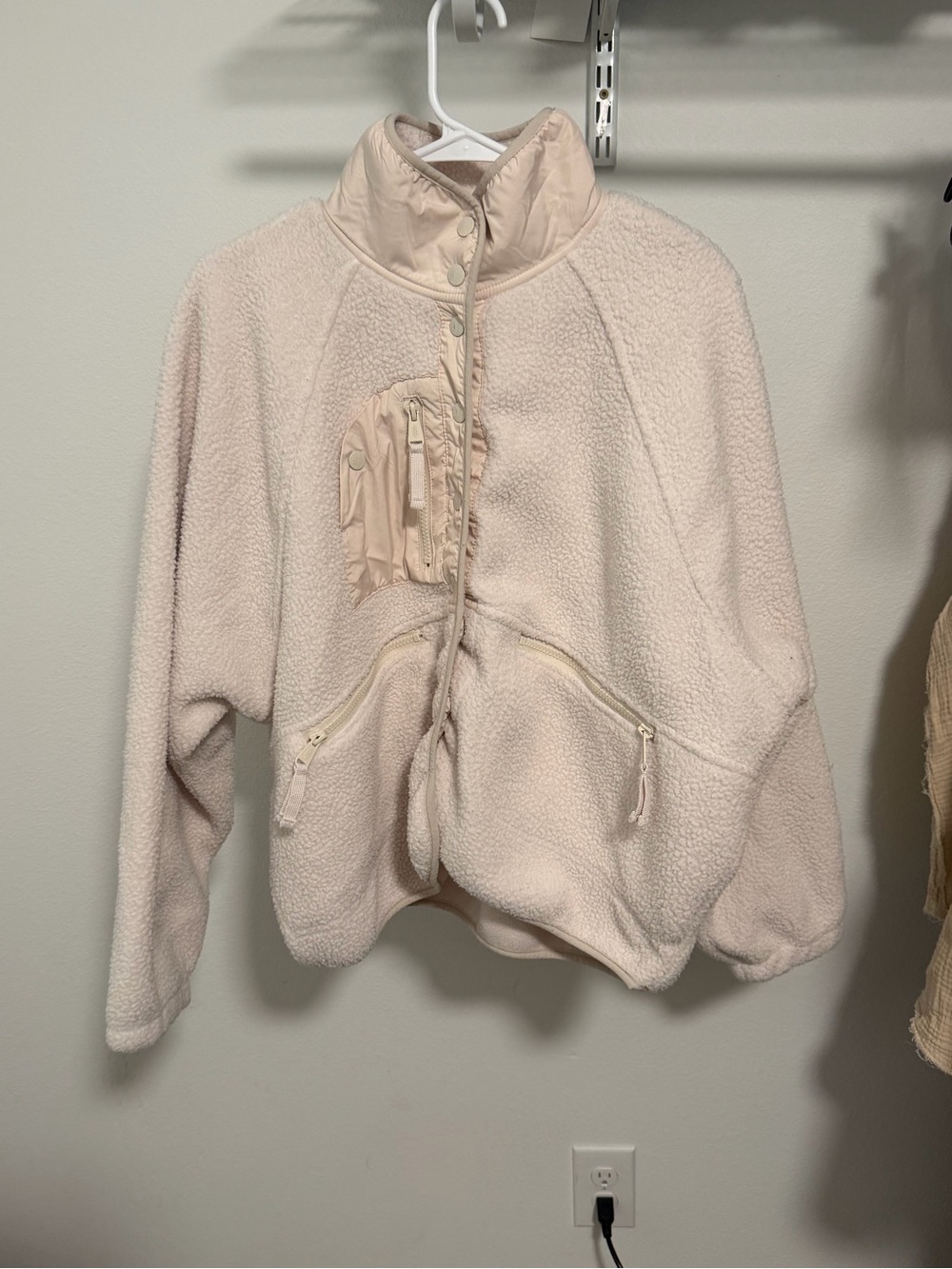 Free People Pale Cream Teddy Sherpa Jacket with Zip Pockets